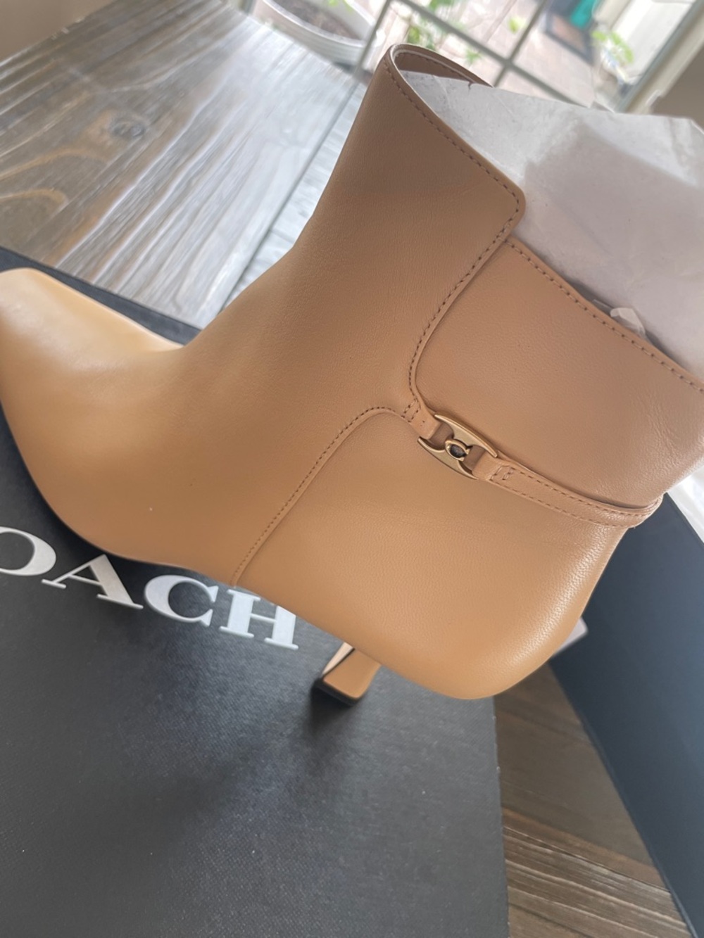 Coach Women's Tan Leather Ankle Boot with Side Zip brand new on the box